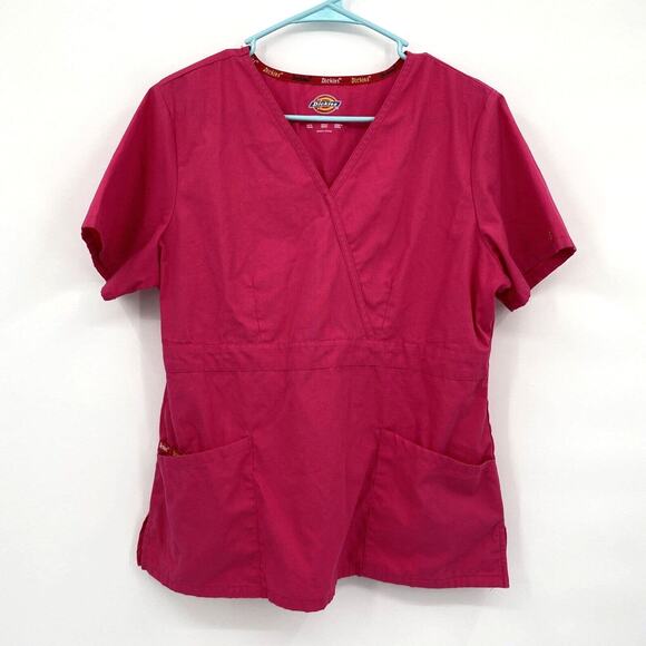 Dickies Womens Classic Fit Short Sleeve Empire Waist Mock Wrap Scrub Top Medium - Picture 2 of 9